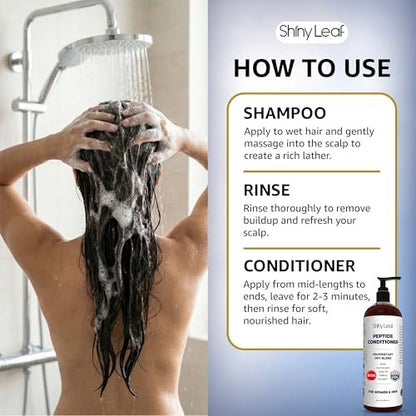 Shiny Leaf Peptide Conditioner for Hair Thinning - DHT Blocker with Biotin, Caffeine & Saw Palmetto - Sulfate Free Thickening Formula for Women & Men, Color Safe for All Hair Types, 16 fl oz Avelisse