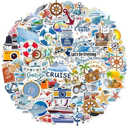 100 PCS Cruise Travel Stickers - Nautical Vacation Vinyl Stickers for Luggage, Laptop, Water Bottle, Journal, Scrapbook