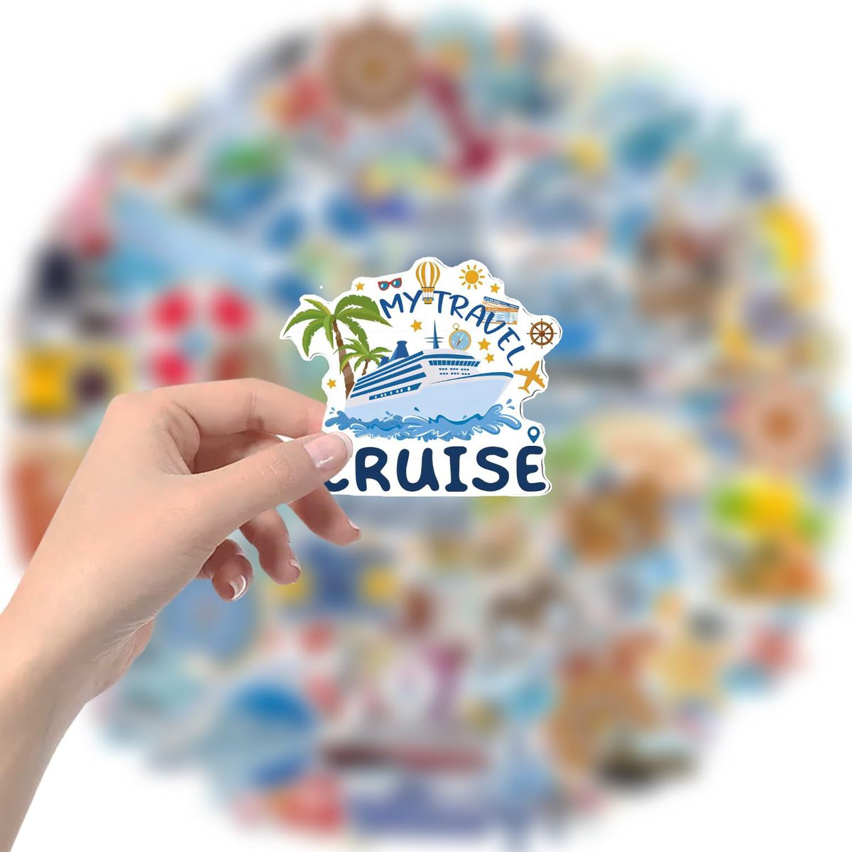 100 PCS Cruise Travel Stickers - Nautical Vacation Vinyl Stickers for Luggage, Laptop, Water Bottle, Journal, Scrapbook - görsel 3