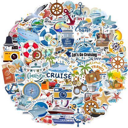 100 PCS Cruise Travel Stickers - Nautical Vacation Vinyl Stickers for Luggage, Laptop, Water Bottle, Journal, Scrapbook