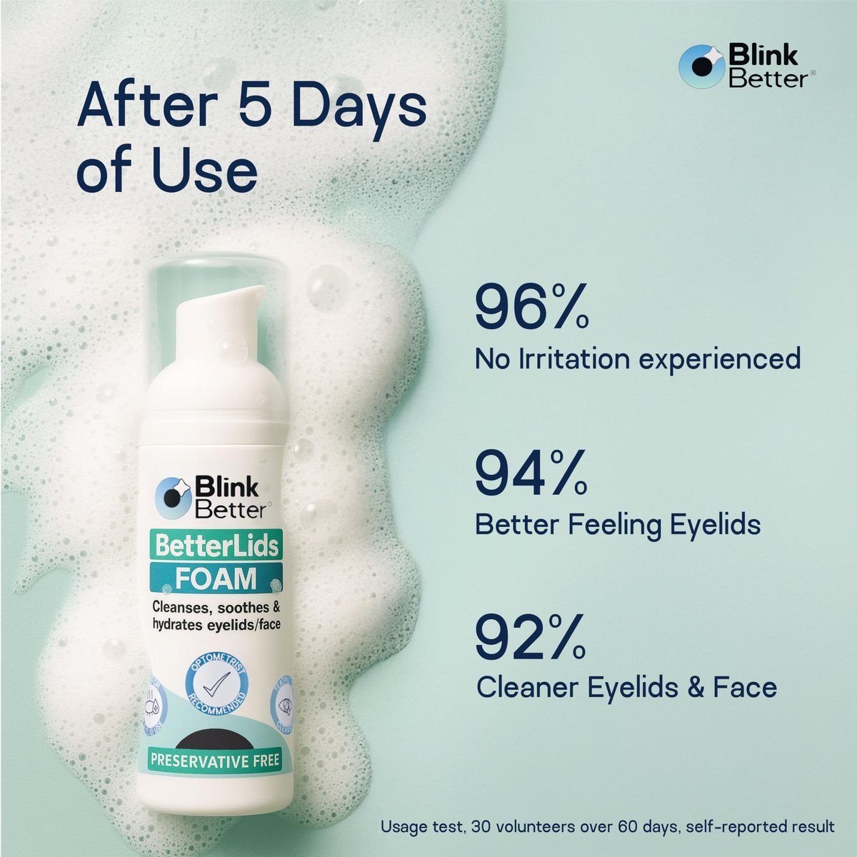 BlinkBetter BetterLids Foaming Eyelid Cleanser – Gentle Daily Foam for Eyelids & Lashes – Soothing Tea Tree Oil Formula with Ectoin & Centella, Non-Stinging, Preservative-Free, 2 fl oz Avelisse