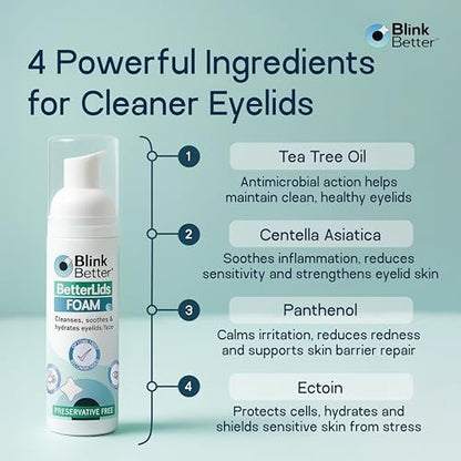 BlinkBetter BetterLids Foaming Eyelid Cleanser – Gentle Daily Foam for Eyelids & Lashes – Soothing Tea Tree Oil Formula with Ectoin & Centella, Non-Stinging, Preservative-Free, 2 fl oz Avelisse