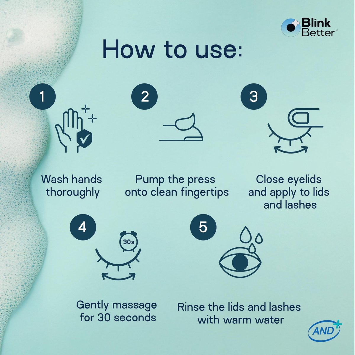 BlinkBetter BetterLids Foaming Eyelid Cleanser – Gentle Daily Foam for Eyelids & Lashes – Soothing Tea Tree Oil Formula with Ectoin & Centella, Non-Stinging, Preservative-Free, 2 fl oz Avelisse