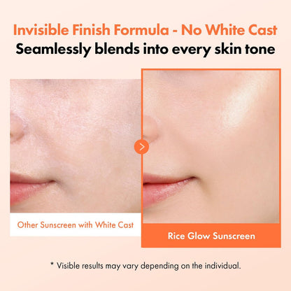 TOSOWOONG Rice Glow Sunscreen SPF50+ PA++++ - Korean Sunscreen for Face, Dewy Finish No White Cast, Glass Skin Hydrating SPF Moisturizer with Rice Water & Hyaluronic Acid, 50ml