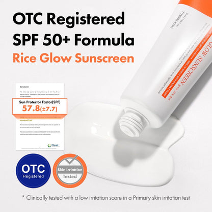 TOSOWOONG Rice Glow Sunscreen SPF50+ PA++++ - Korean Sunscreen for Face, Dewy Finish No White Cast, Glass Skin Hydrating SPF Moisturizer with Rice Water & Hyaluronic Acid, 50ml