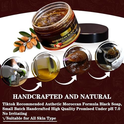 2 Pack Moroccan Black Soap Hammam with Exfoliating Glove – Argan Oil & Eucalyptus Body Scrub for Deep Cleansing & Soft Skin Avelisse