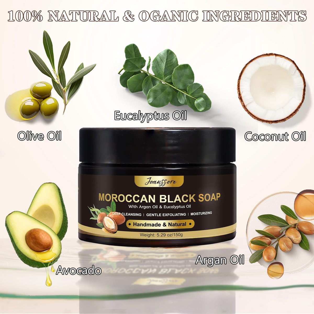 2 Pack Moroccan Black Soap Hammam with Exfoliating Glove – Argan Oil & Eucalyptus Body Scrub for Deep Cleansing & Soft Skin Avelisse