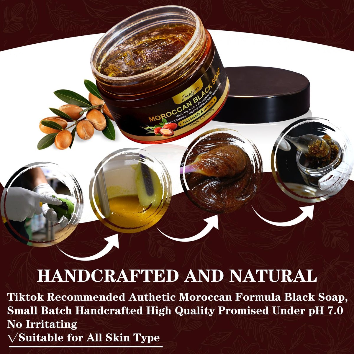 2 Pack Moroccan Black Soap Hammam with Exfoliating Glove – Argan Oil & Eucalyptus Body Scrub for Deep Cleansing & Soft Skin Avelisse