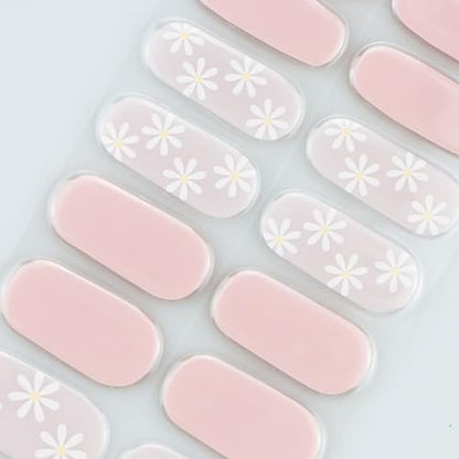 JMEOWIO Gel Nail Stickers - Flower Pink Semi Cured Gel Nail Strips Wraps UV/LED Nails Art Design Decoration Accessories