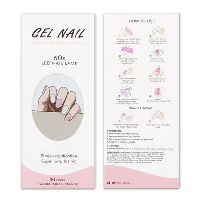 JMEOWIO Gel Nail Stickers - Flower Pink Semi Cured Gel Nail Strips Wraps UV/LED Nails Art Design Decoration Accessories