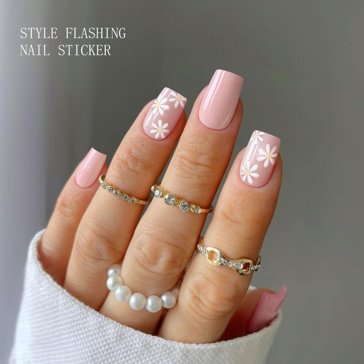 JMEOWIO Gel Nail Stickers - Flower Pink Semi Cured Gel Nail Strips Wraps UV/LED Nails Art Design Decoration Accessories - görsel 3