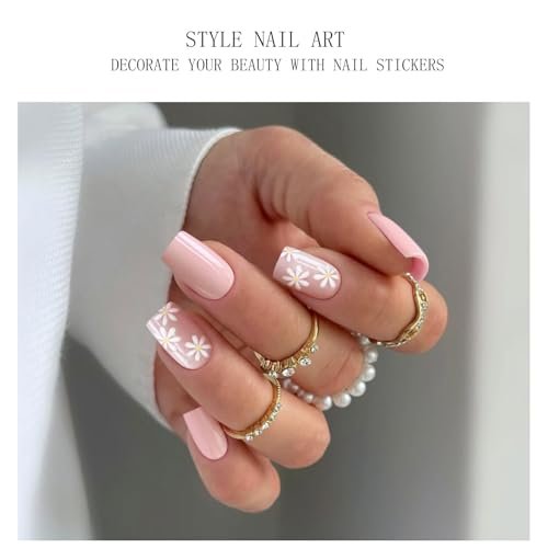 JMEOWIO Gel Nail Stickers - Flower Pink Semi Cured Gel Nail Strips Wraps UV/LED Nails Art Design Decoration Accessories - görsel 6
