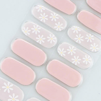 JMEOWIO Gel Nail Stickers - Flower Pink Semi Cured Gel Nail Strips Wraps UV/LED Nails Art Design Decoration Accessories