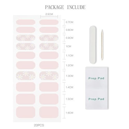JMEOWIO Gel Nail Stickers - Flower Pink Semi Cured Gel Nail Strips Wraps UV/LED Nails Art Design Decoration Accessories