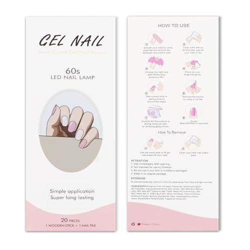 JMEOWIO Gel Nail Stickers - Flower Pink Semi Cured Gel Nail Strips Wraps UV/LED Nails Art Design Decoration Accessories - görsel 12