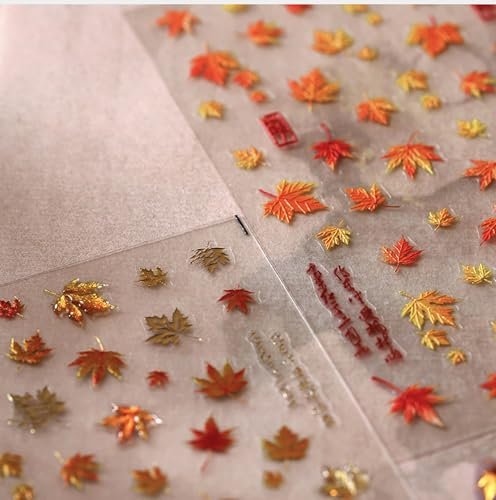 Gold Autumn Maple Leaves Nail Stickers - 5D Embossed Fall Maple Leaf Nail Art Decals, Self-Adhesive Thanksgiving Nail Decorations for Women (2 Sheets) - görsel 14