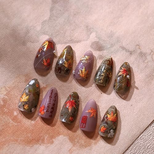Gold Autumn Maple Leaves Nail Stickers - 5D Embossed Fall Maple Leaf Nail Art Decals, Self-Adhesive Thanksgiving Nail Decorations for Women (2 Sheets) - görsel 8