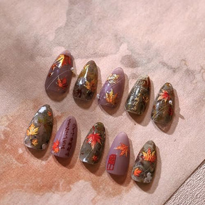 Gold Autumn Maple Leaves Nail Stickers - 5D Embossed Fall Maple Leaf Nail Art Decals, Self-Adhesive Thanksgiving Nail Decorations for Women (2 Sheets)