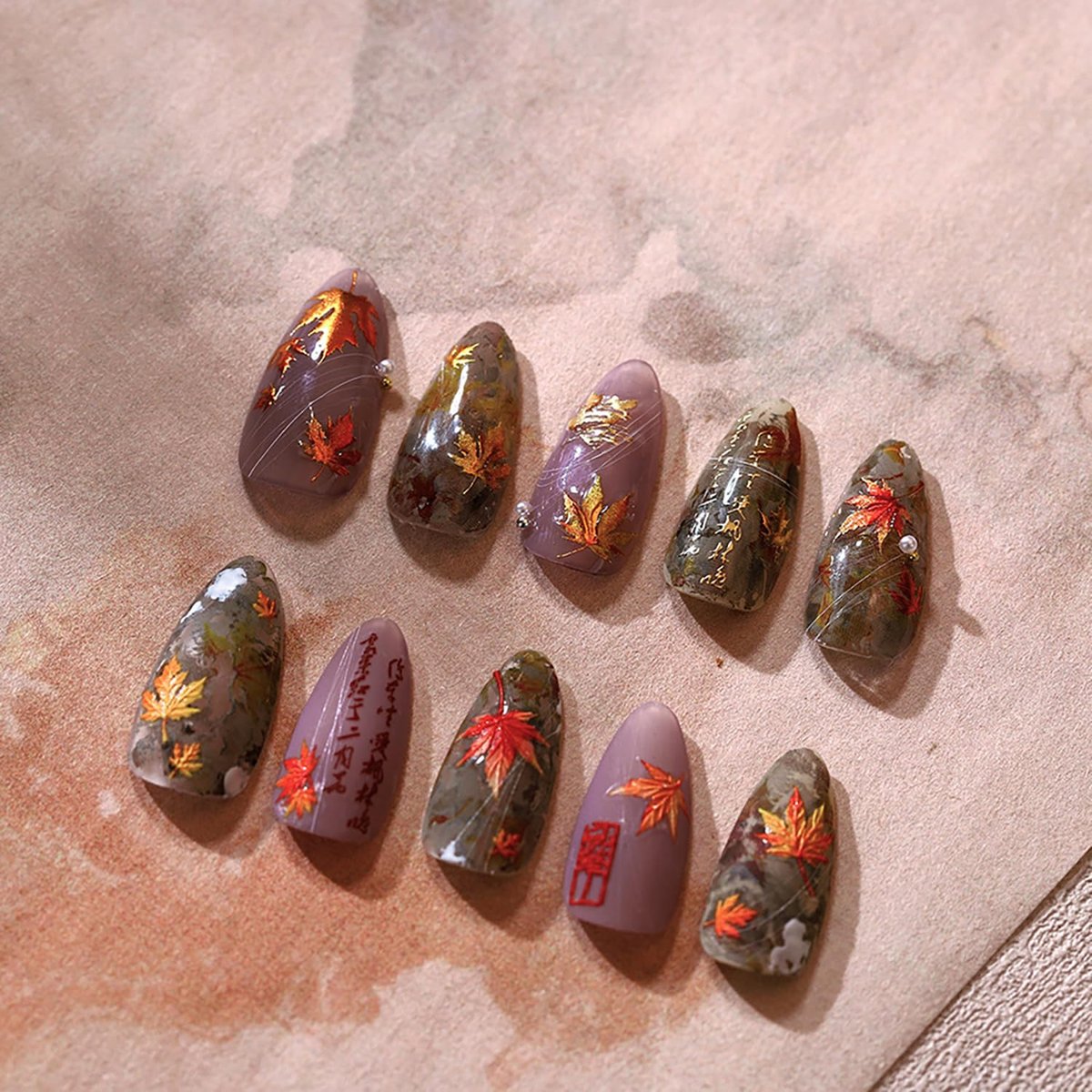 Gold Autumn Maple Leaves Nail Stickers - 5D Embossed Fall Maple Leaf Nail Art Decals, Self-Adhesive Thanksgiving Nail Decorations for Women (2 Sheets) - görsel 7