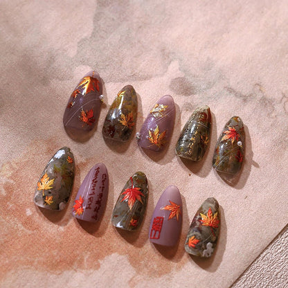Gold Autumn Maple Leaves Nail Stickers - 5D Embossed Fall Maple Leaf Nail Art Decals, Self-Adhesive Thanksgiving Nail Decorations for Women (2 Sheets)