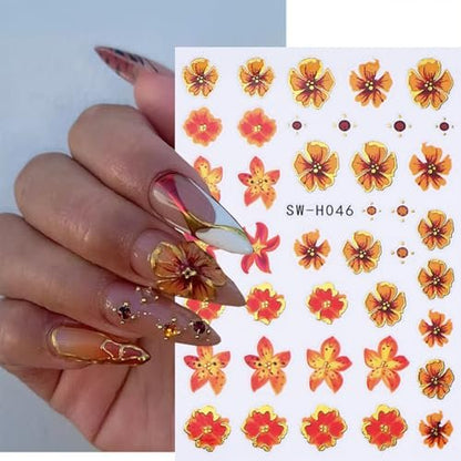 QEYRIYI Flower Nail Stickers - 3D Self-Adhesive Lily, Hibiscus, Tulip Floral Nail Decals for Women DIY Manicure (4 Sheets, Multicolour)