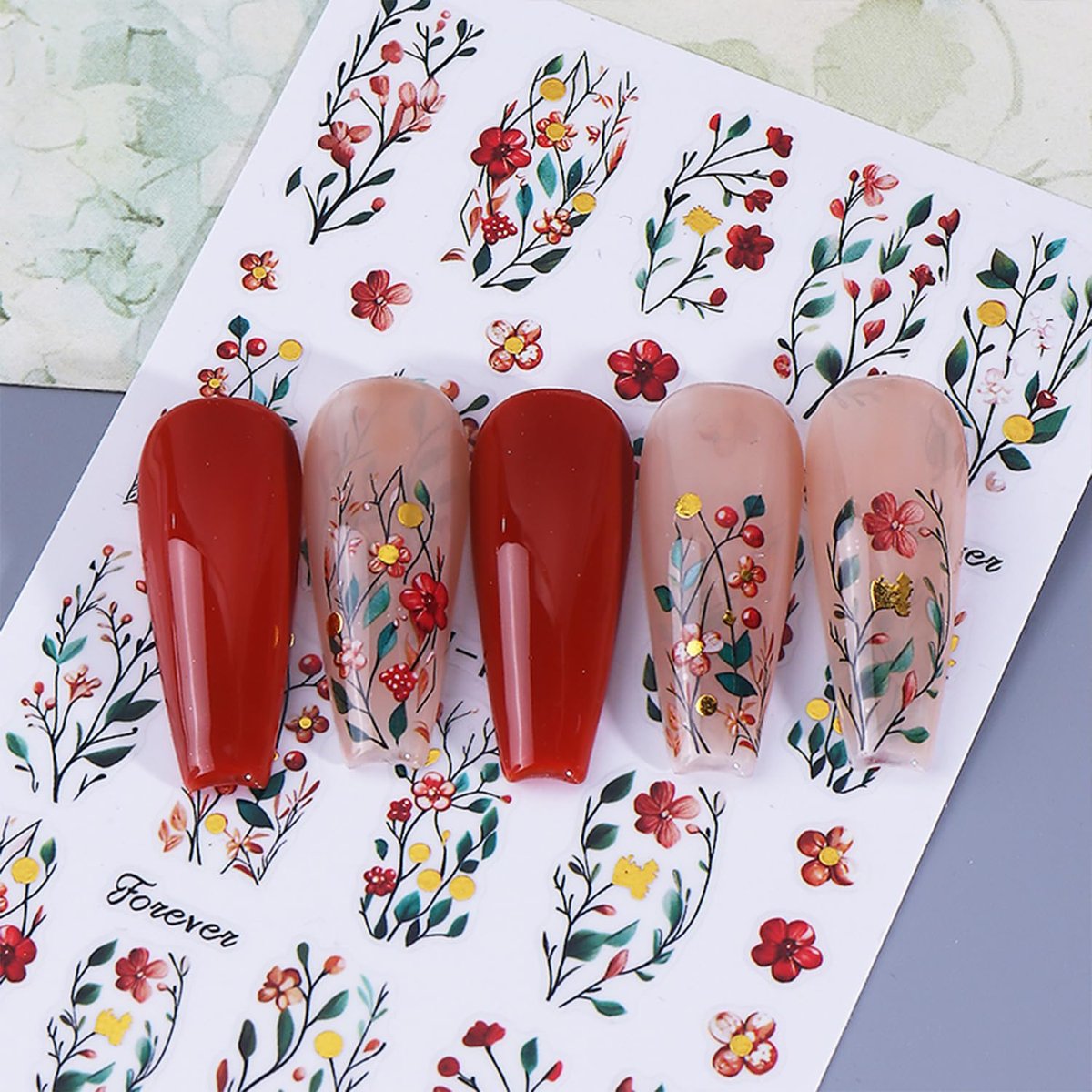QEYRIYI Flower Nail Stickers - 3D Self-Adhesive Lily, Hibiscus, Tulip Floral Nail Decals for Women DIY Manicure (4 Sheets, Multicolour) - görsel 7