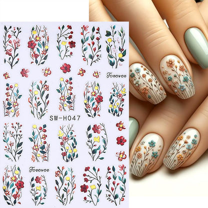 QEYRIYI Flower Nail Stickers - 3D Self-Adhesive Lily, Hibiscus, Tulip Floral Nail Decals for Women DIY Manicure (4 Sheets, Multicolour)
