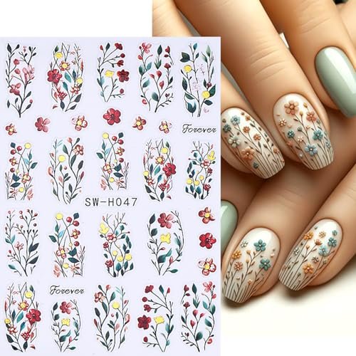 QEYRIYI Flower Nail Stickers - 3D Self-Adhesive Lily, Hibiscus, Tulip Floral Nail Decals for Women DIY Manicure (4 Sheets, Multicolour) - görsel 6