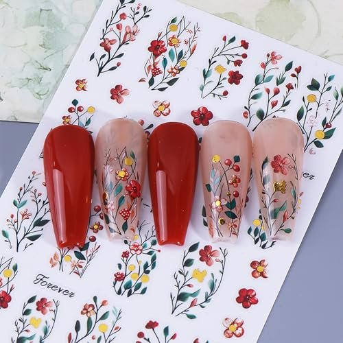QEYRIYI Flower Nail Stickers - 3D Self-Adhesive Lily, Hibiscus, Tulip Floral Nail Decals for Women DIY Manicure (4 Sheets, Multicolour) - görsel 8