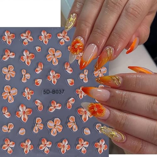 QEYRIYI Flower Nail Stickers - 3D Self-Adhesive Lily, Hibiscus, Tulip Floral Nail Decals for Women DIY Manicure (4 Sheets, Multicolour) - görsel 14