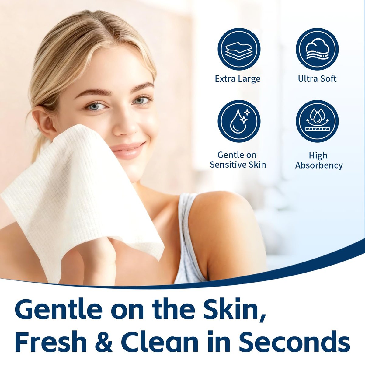 Celitina Towels XL - 100% Biobased Disposable Face Towels for Sensitive Skin, Ultra Soft Makeup Remover Dry Wipes, Thick Facial Cleansing Cloths (1 Pack, 50 Count) - görsel 3