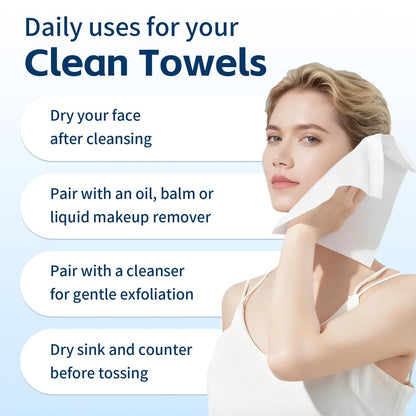 Celitina Towels XL - 100% Biobased Disposable Face Towels for Sensitive Skin, Ultra Soft Makeup Remover Dry Wipes, Thick Facial Cleansing Cloths (1 Pack, 50 Count)