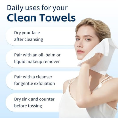 Celitina Towels XL - 100% Biobased Disposable Face Towels for Sensitive Skin, Ultra Soft Makeup Remover Dry Wipes, Thick Facial Cleansing Cloths (1 Pack, 50 Count)