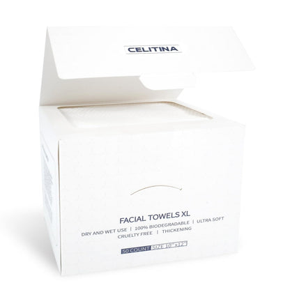 Celitina Towels XL - 100% Biobased Disposable Face Towels for Sensitive Skin, Ultra Soft Makeup Remover Dry Wipes, Thick Facial Cleansing Cloths (1 Pack, 50 Count)