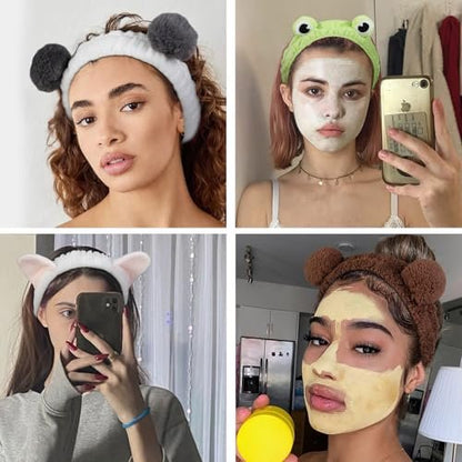 AIBFRID 6PCS Animal Ear Spa Headbands - Cute Cat Ear Face Wash Headband, Soft Knotted Hairband for Women Girls, Multicolor Set Avelisse