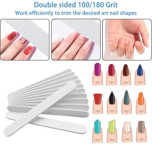 White Nail Files (12 Pack) - Professional 100/180 Grit Double-Sided Emery Boards for Natural Nails, Acrylics & Gels, Durable Fingernail and Toenail File Kit for Manicure & Pedicure - görsel 4