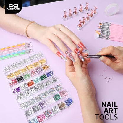 FANDAMEI 15-Piece Nail Art Tools Set - Acrylic Nail Brush, Nail Stand, Rhinestones, Dotting Tool, and More for Professional Nail Design