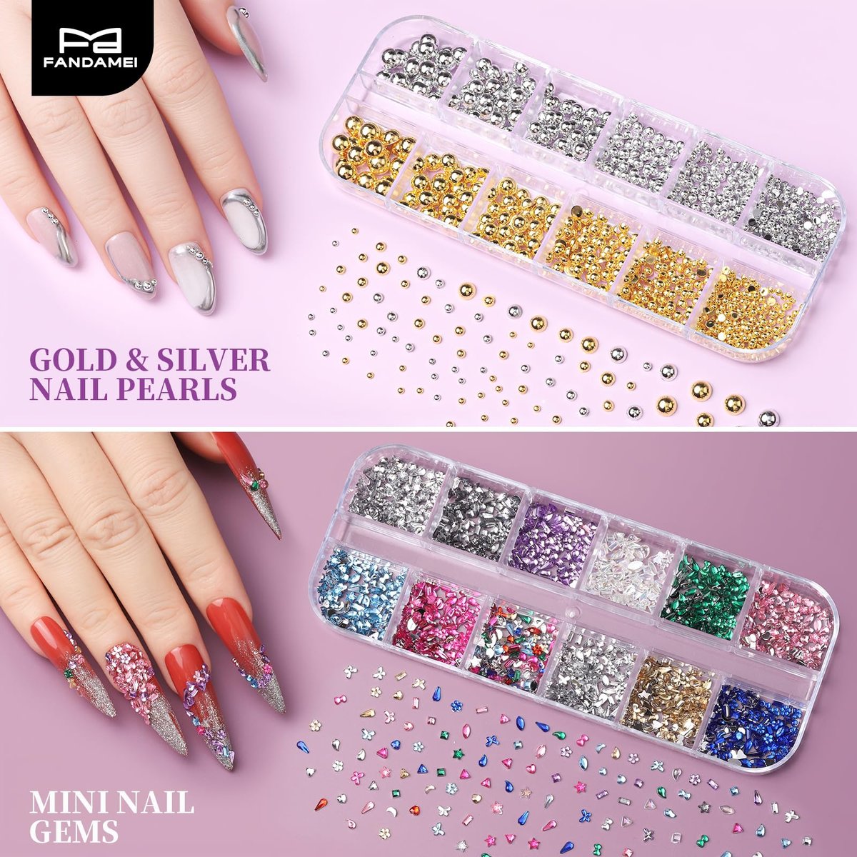 FANDAMEI 15-Piece Nail Art Tools Set - Acrylic Nail Brush, Nail Stand, Rhinestones, Dotting Tool, and More for Professional Nail Design - görsel 11