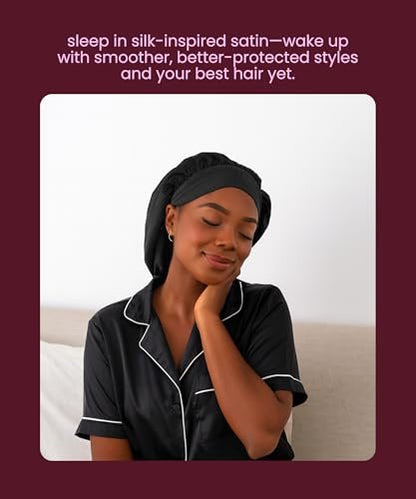 Cobana Satin Sleep Bonnet – Double-Lined Night Cap for Natural Hair, Braids, Curls & All Hair Types – Adjustable, Slip-Resistant Wrap – Protects Edges Overnight (Black) Avelisse