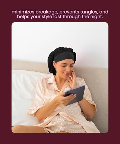 Cobana Satin Sleep Bonnet – Double-Lined Night Cap for Natural Hair, Braids, Curls & All Hair Types – Adjustable, Slip-Resistant Wrap – Protects Edges Overnight (Black) Avelisse