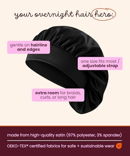 Cobana Satin Sleep Bonnet – Double-Lined Night Cap for Natural Hair, Braids, Curls & All Hair Types – Adjustable, Slip-Resistant Wrap – Protects Edges Overnight (Black) Avelisse