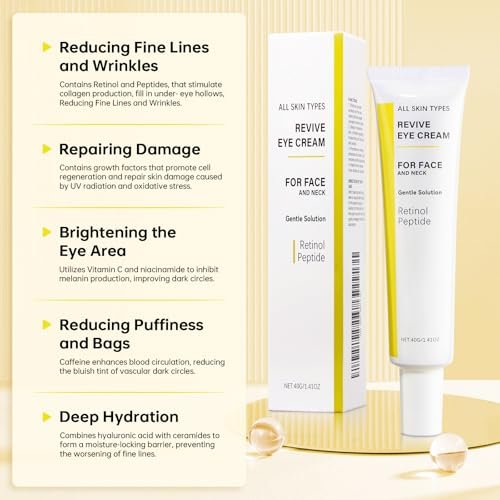 Revive Eye Cream with Retinal and Niacinamide – Reduces Under-Eye Bags, Fine Lines, Dark Circles, and Wrinkles – Stimulates Cell Renewal and Firms Skin – Korean Skin Care, 40g (1.40 fl. oz) Avelisse
