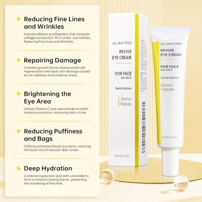 Revive Eye Cream with Retinal and Niacinamide – Reduces Under-Eye Bags, Fine Lines, Dark Circles, and Wrinkles – Stimulates Cell Renewal and Firms Skin – Korean Skin Care, 40g (1.40 fl. oz) Avelisse