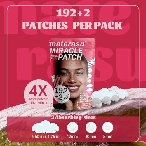 Materasu Pimple Patches for Face & Nose – 192 Hydrocolloid Acne Patches with Salicylic Acid, Tea Tree Oil & Calendula Oil (8mm, 10mm, 12mm) – 3 Sizes + 2 Nose Patches - görsel 6
