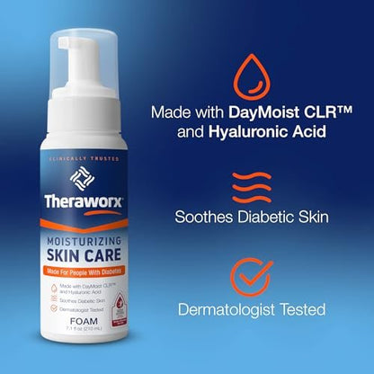 Theraworx Moisturizing Skin Care Foam for People with Diabetes – 7.1 oz – Gentle, Non-Greasy Hydration