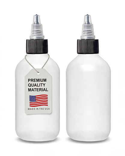 2 oz Plastic Squeeze Bottles with Twist Top Caps - Refillable Containers for Shampoo, Hair Color, Lotions, Condiments, Glues, Craft, Sauce and More - Pack of 2 - BPA Free - Made in USA