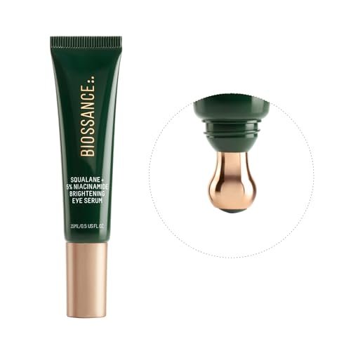 Biossance Squalane + 5% Niacinamide Eye Serum – Brightening & Depuffing Treatment for Dark Circles with Vitamin C & Caffeine, Stainless Steel Rollerball, All Skin Types Avelisse