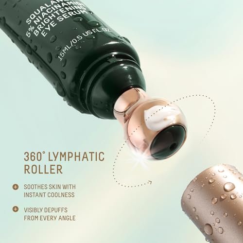 Biossance Squalane + 5% Niacinamide Eye Serum – Brightening & Depuffing Treatment for Dark Circles with Vitamin C & Caffeine, Stainless Steel Rollerball, All Skin Types Avelisse