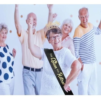 Retirement Gifts for Women - Black Gold Sash and Tiara - The Queen Has Retired! Party Decorations