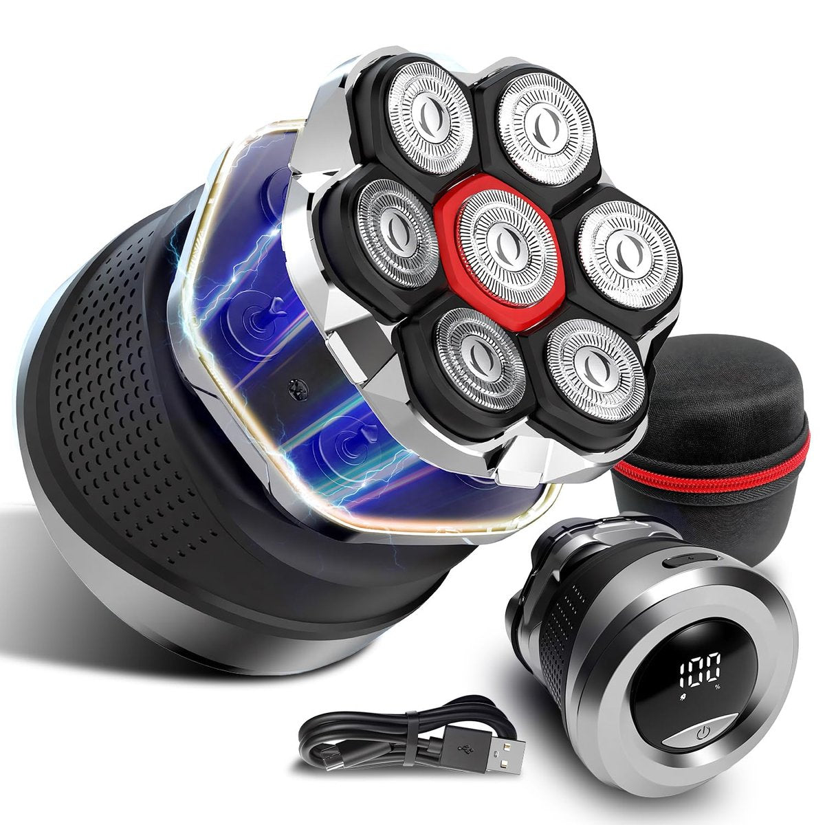Ordele Men's Electric Rotary Shaver Bald, 2026 Upgrade 7D Floating Shaver with LED Display, IPX6 Waterproof, Type-C Fast Charge, Magnetic Heads, Travel Case - görsel 1